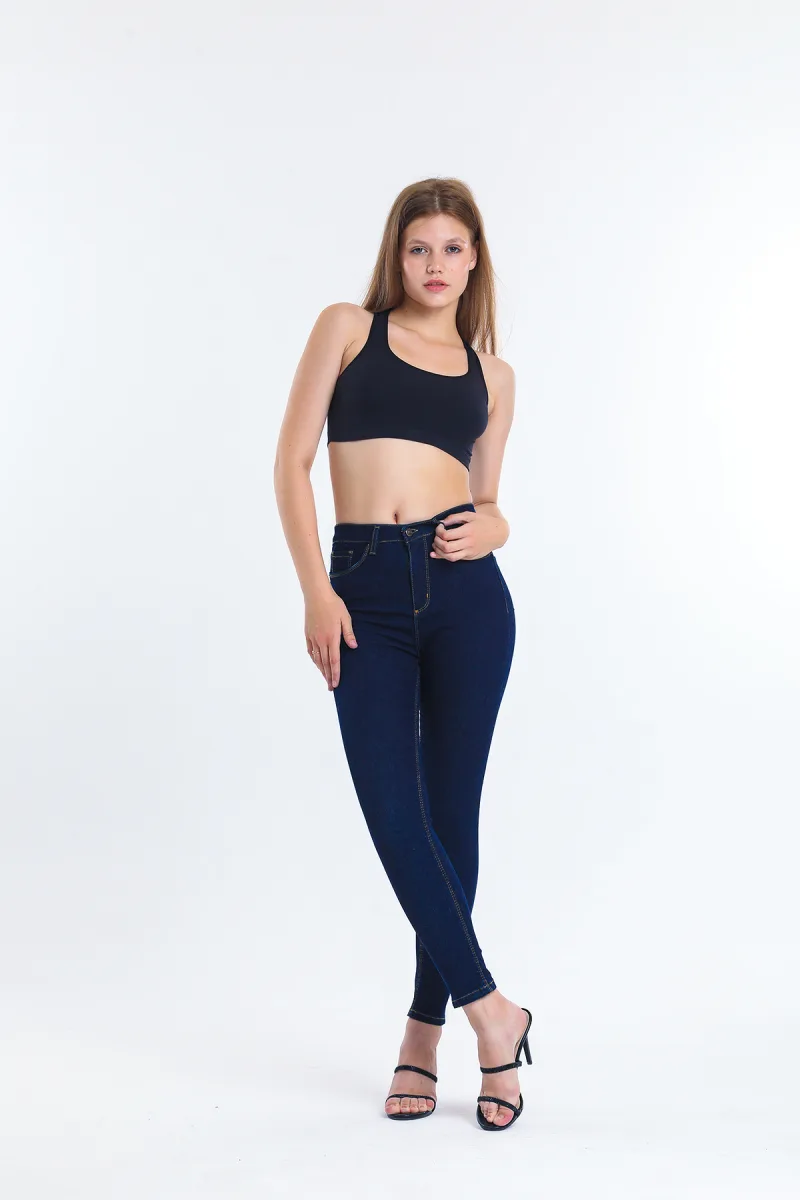 Lacivert Yüksek Bel Toparlayıcı Likralı Skinny Jeans Dar Paça Kot Pantolon
