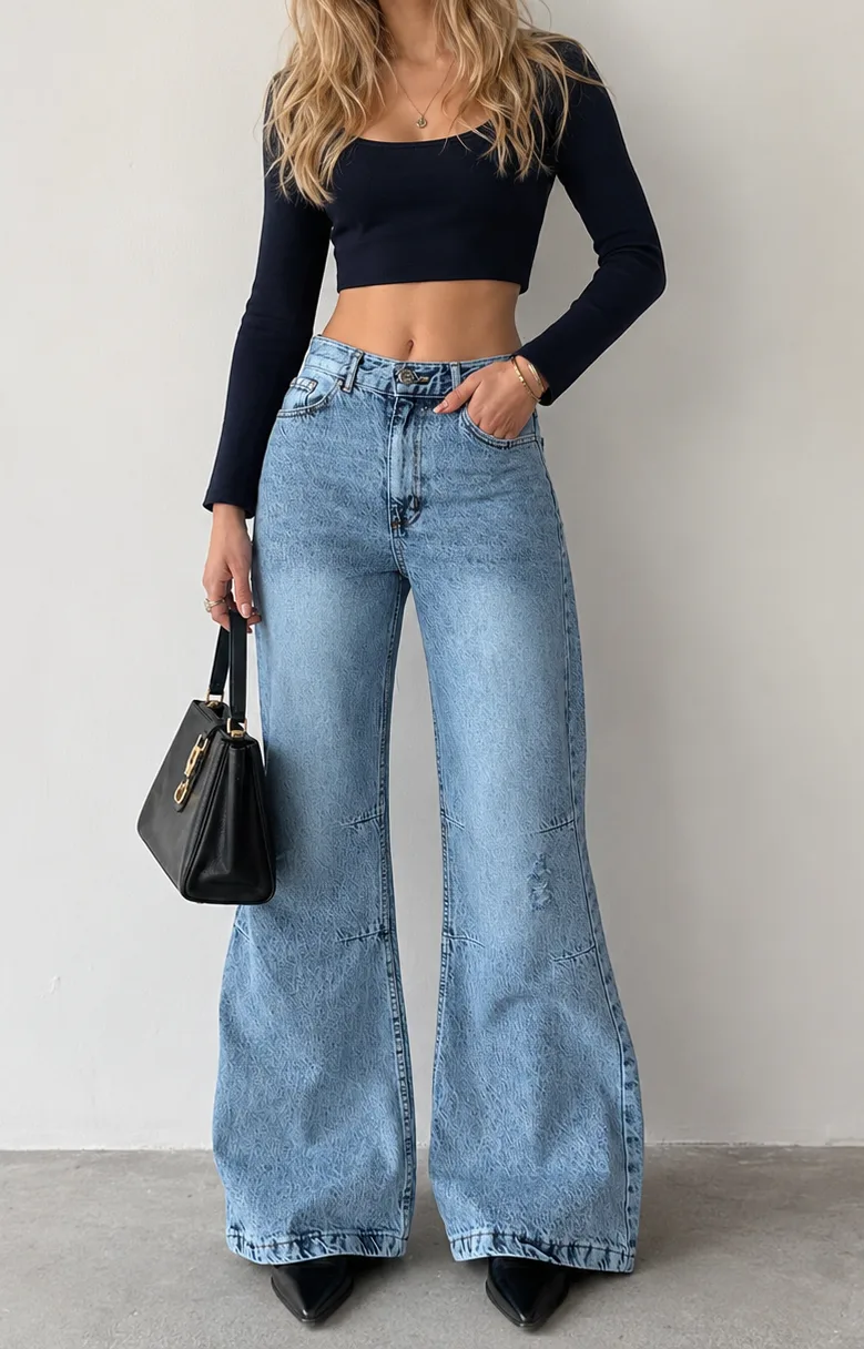 Siyah Yüksek Bel Likralı Paça Kesik Model İspanyol Paça Jean Kot Pantolon