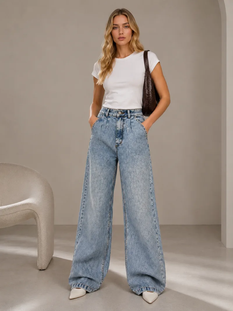 Kadın Mavi Yüksek Bel Tint Yıkama Baggy Jeans Salaş Kot Pantolon